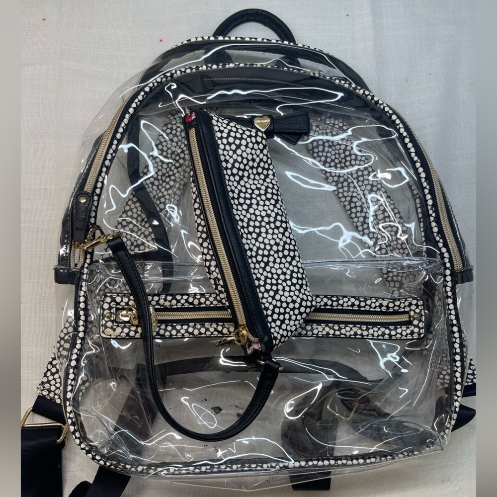 Betsey Johnson Clear and Black Polka Dot Backpack